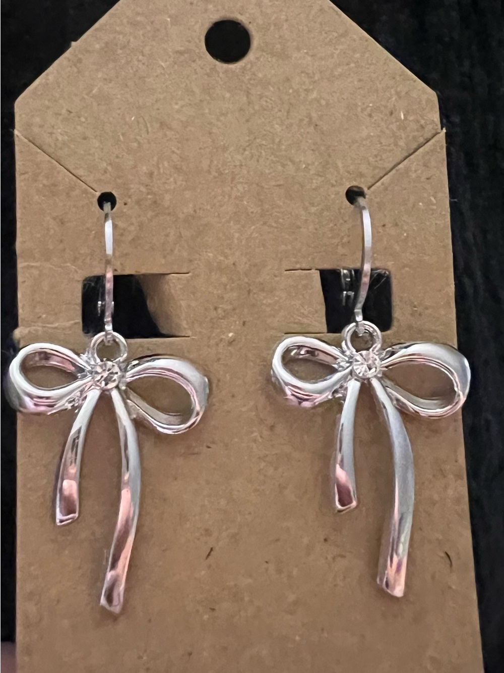 Silver Bow Drop Earrings - Women Jewelry